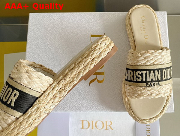 Dior Dway Slide Jute Colored Embroidered Raffia and Black Cotton Replica