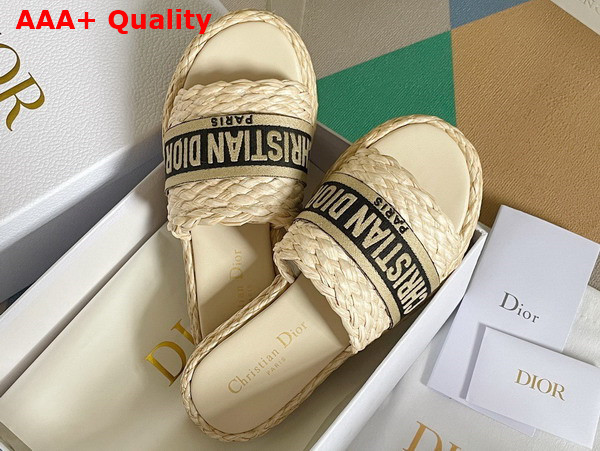 Dior Dway Slide Jute Colored Embroidered Raffia and Black Cotton Replica