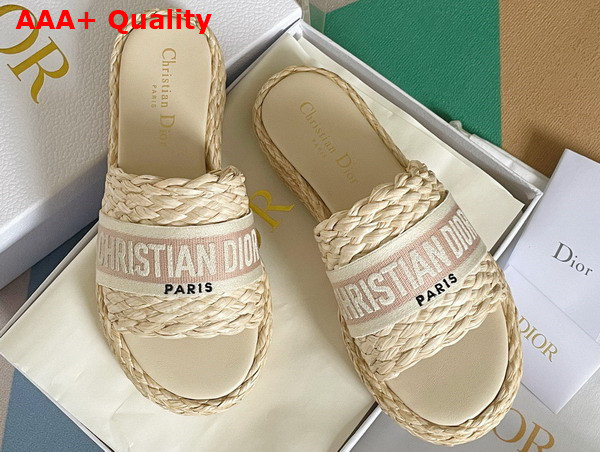 Dior Dway Slide Jute Colored Embroidered Raffia and Rose Des Vents Cotton Replica