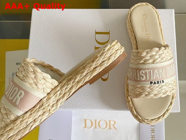 Dior Dway Slide Jute Colored Embroidered Raffia and Rose Des Vents Cotton Replica