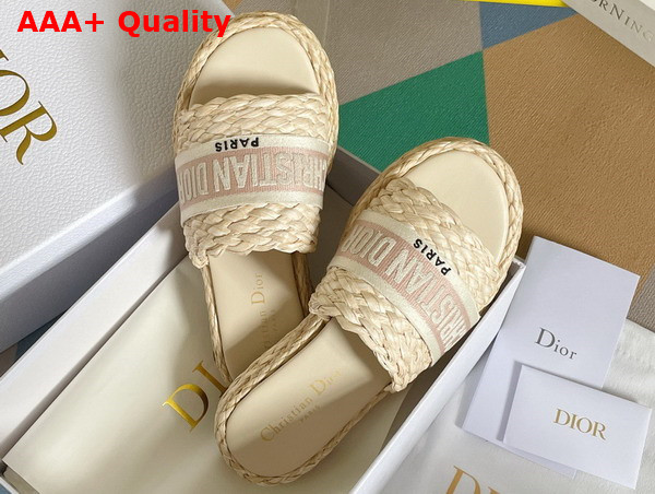 Dior Dway Slide Jute Colored Embroidered Raffia and Rose Des Vents Cotton Replica