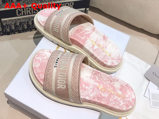 Dior Dway Slide Pale Pink and Ecru Toile de Jouy Embroidered Cotton Replica