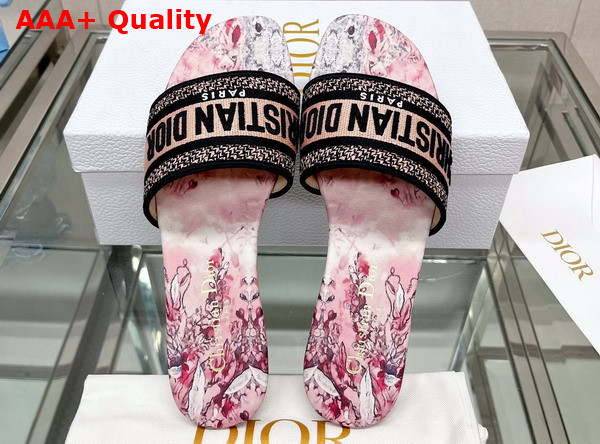 Dior Dway Slide Pink Multicolor Cotton with Dior Jardin Magique Embroidery Replica