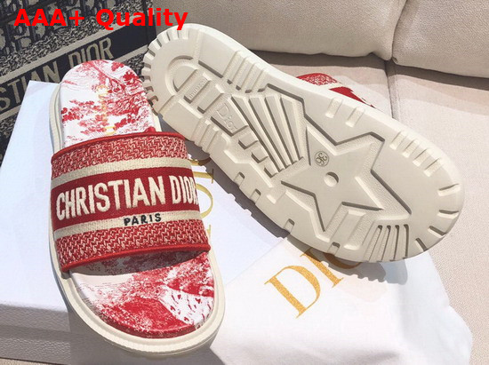 Dior Dway Slide Red Toile de Jouy Embroidered Cotton Replica