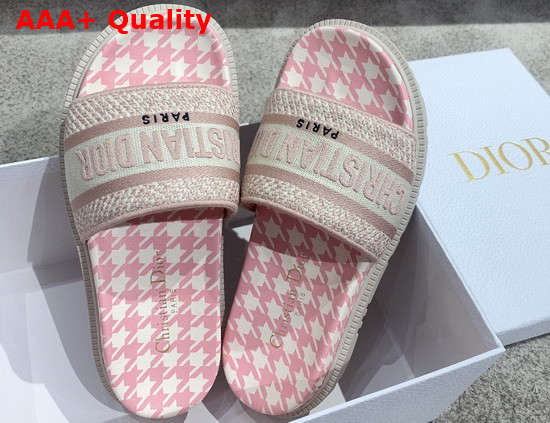 Dior Dway Slide Rose Des Vents Cotton Embroidered with Micro Houndstooth Motif Replica