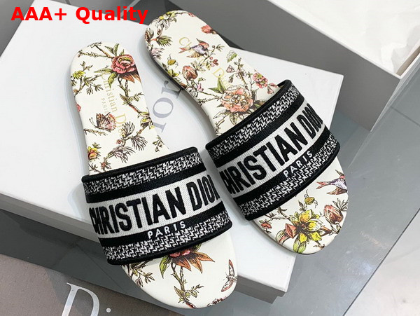 Dior Dway Slide White Multicolor Embroidered Cotton with Dior Jardin Botanique Motif Replica