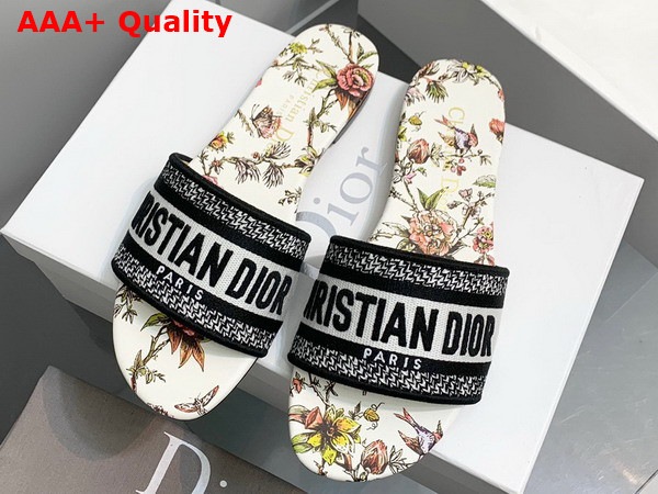 Dior Dway Slide White Multicolor Embroidered Cotton with Dior Jardin Botanique Motif Replica