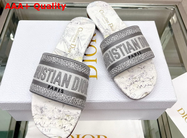 Dior Dway Slide White and Gray Cotton with Reve D Infini Embroidery Replica