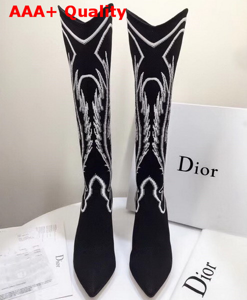 Dior Embroidered Technical Knit Knee Boot in Black Replica