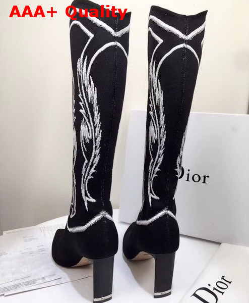 Dior Embroidered Technical Knit Knee Boot in Black Replica