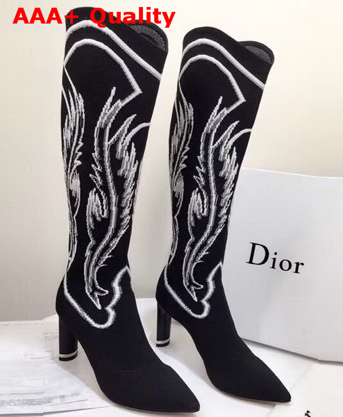 Dior Embroidered Technical Knit Knee Boot in Black Replica