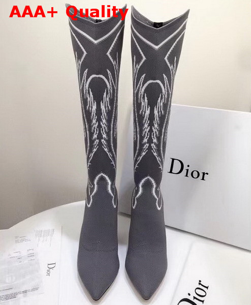 Dior Embroidered Technical Knit Knee Boot in Grey Replica