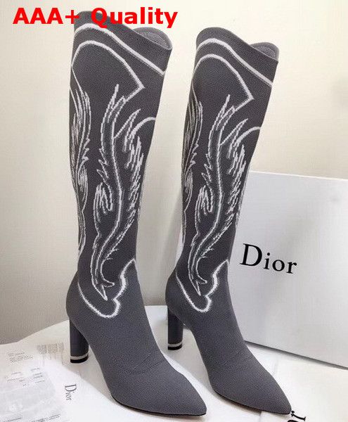 Dior Embroidered Technical Knit Knee Boot in Grey Replica