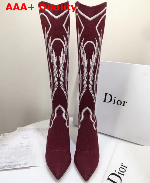 Dior Embroidered Technical Knit Knee Boot in Red Replica