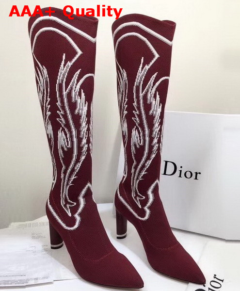 Dior Embroidered Technical Knit Knee Boot in Red Replica