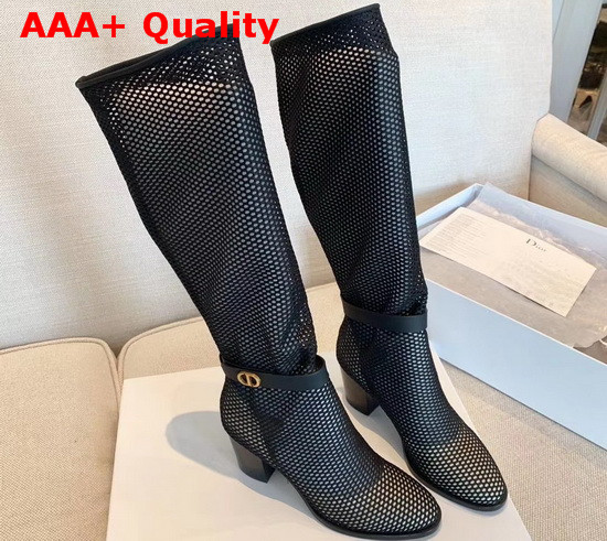 Dior Empreinte Heeled Boot Black Mesh Calfskin Replica