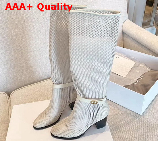 Dior Empreinte Heeled Boot Off White Mesh Calfskin Replica