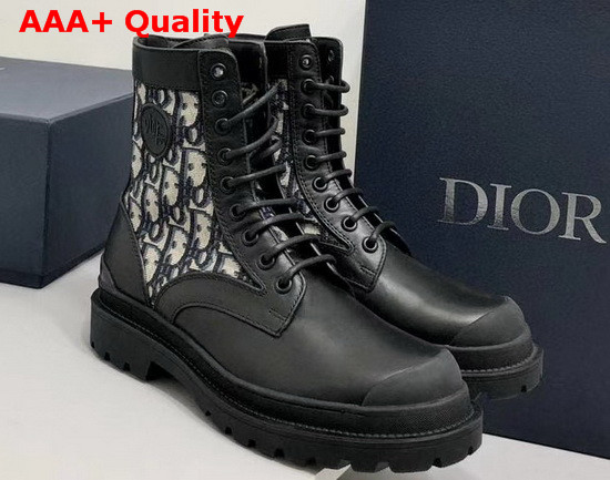 Dior Explorer Ankle Boot Beige and Black Dior Oblique Jacquard and Black Calfskin Replica