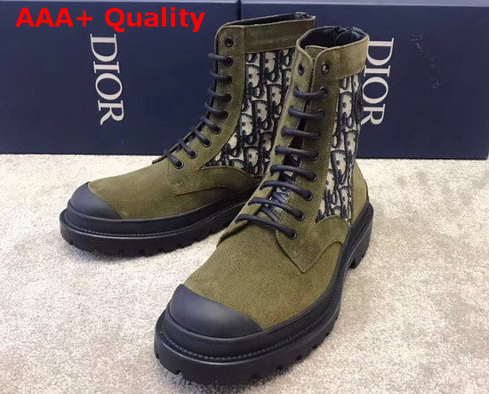 Dior Explorer Ankle Boot Beige and Black Dior Oblique Jacquard and Olive Suede Calfskin Replica