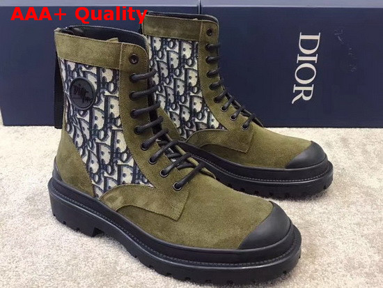 Dior Explorer Ankle Boot Beige and Black Dior Oblique Jacquard and Olive Suede Calfskin Replica