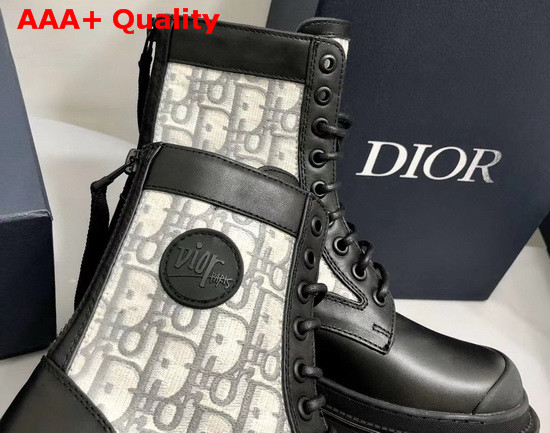 Dior Explorer Ankle Boot Beige and Gray Dior Oblique Jacquard and Black Calfskin Replica