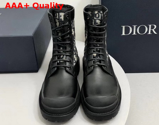 Dior Explorer Ankle Boot Beige and Gray Dior Oblique Jacquard and Black Calfskin Replica