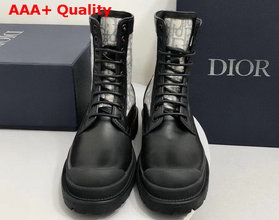 Dior Explorer Ankle Boot Beige and Gray Dior Oblique Jacquard and Black Calfskin Replica