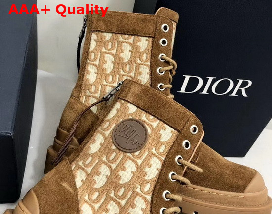 Dior Explorer Ankle Boot Brown Dior Oblique Jacquard and Black Calfskin Replica