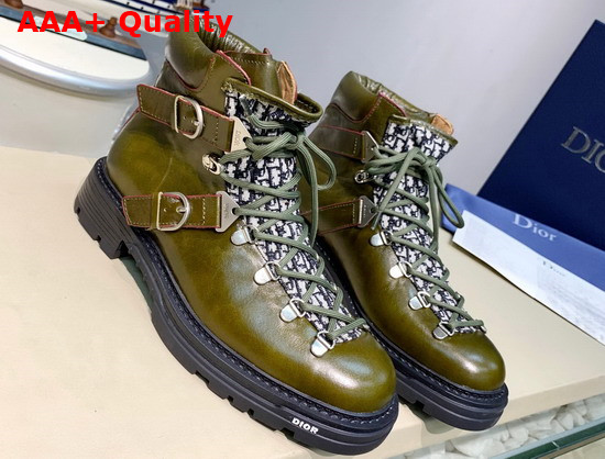 Dior Explorer II Laced and Buckled Ankle Boot in Khaki Polished Calfskin Replica