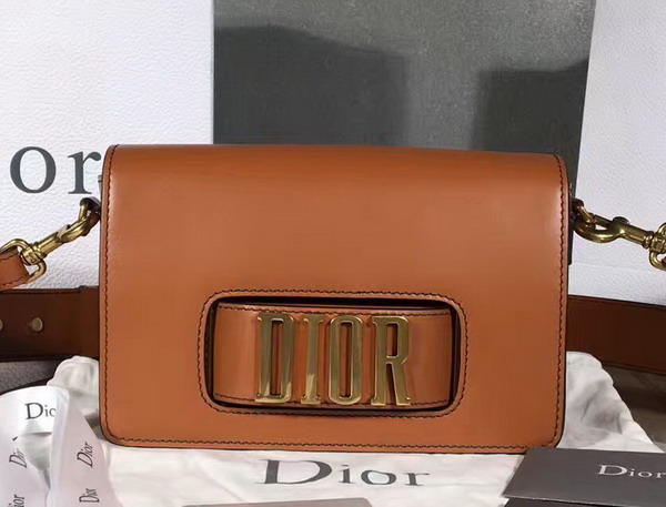 Dior Flap Bag with Slot Handclasp in Light Brown Calfskin Aged Gold Tone Metal For Sale