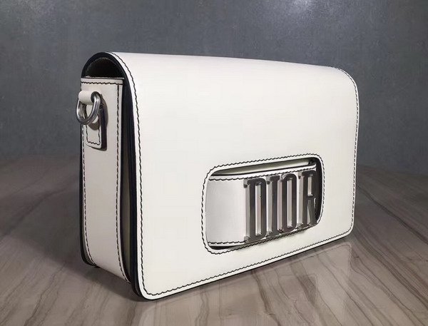 Dior Flap Bag with Slot Handclasp in Off White Calfskin Silver Tone Metal For Sale