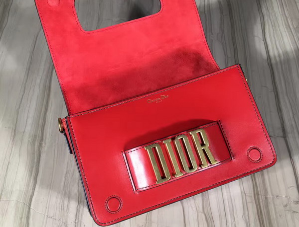 Dior Flap Bag with Slot Handclasp in Red Calfskin Aged Gold Tone Metal For Sale