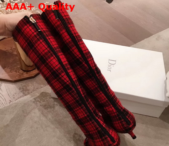 Dior Gang Boot in Tartan Fabric Black and Red Replica