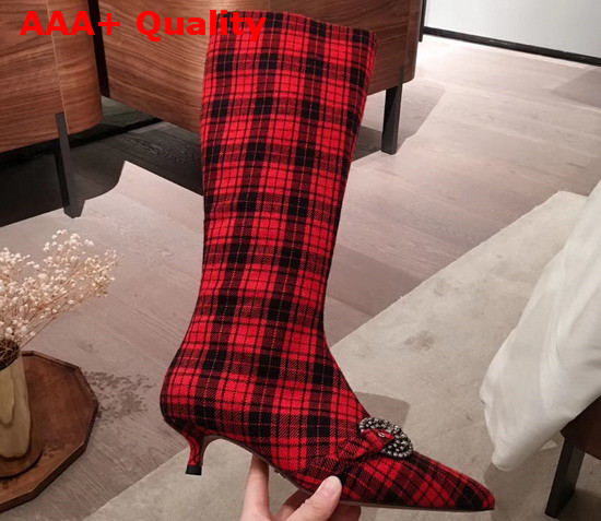 Dior Gang Boot in Tartan Fabric Black and Red Replica