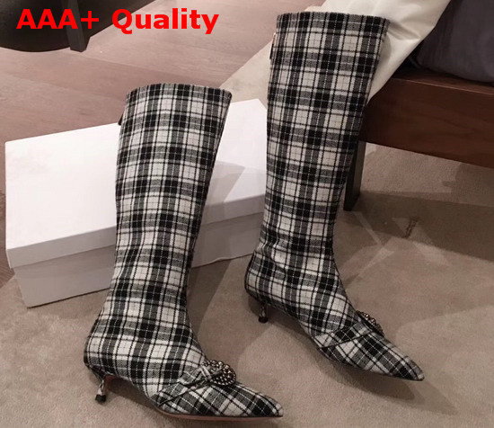 Dior Gang Boot in Tartan Fabric Black and White Replica