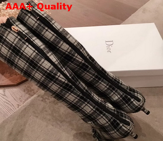 Dior Gang Boot in Tartan Fabric Black and White Replica