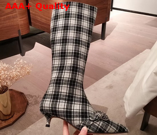 Dior Gang Boot in Tartan Fabric Black and White Replica