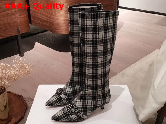 Dior Gang Boot in Tartan Fabric Black and White Replica