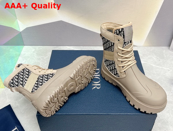 Dior Garden Lace Up Boot Beige and Black Dior Oblique Jacquard and Brown Rubber Replica