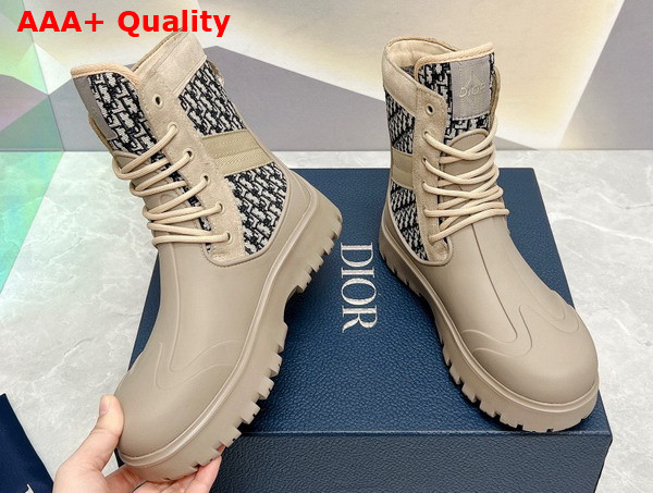 Dior Garden Lace Up Boot Beige and Black Dior Oblique Jacquard and Brown Rubber Replica