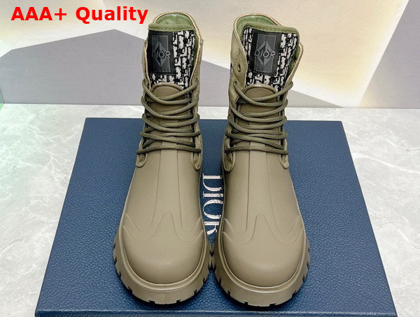 Dior Garden Lace Up Boot Beige and Black Dior Oblique Jacquard and Khaki Green Rubber Replica