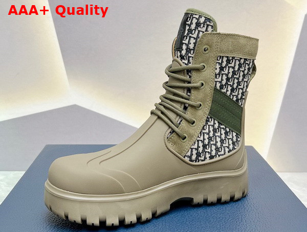 Dior Garden Lace Up Boot Beige and Black Dior Oblique Jacquard and Khaki Green Rubber Replica