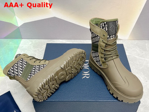 Dior Garden Lace Up Boot Beige and Black Dior Oblique Jacquard and Khaki Green Rubber Replica