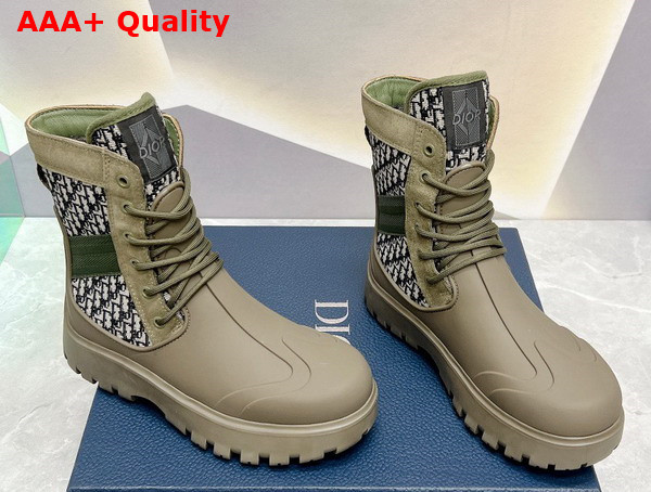 Dior Garden Lace Up Boot Beige and Black Dior Oblique Jacquard and Khaki Green Rubber Replica