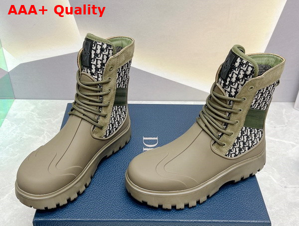 Dior Garden Lace Up Boot Beige and Black Dior Oblique Jacquard and Khaki Green Rubber Replica