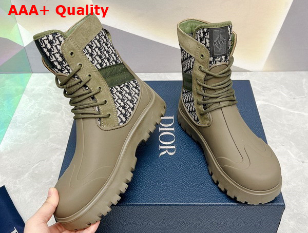 Dior Garden Lace Up Boot Beige and Black Dior Oblique Jacquard and Khaki Green Rubber Replica