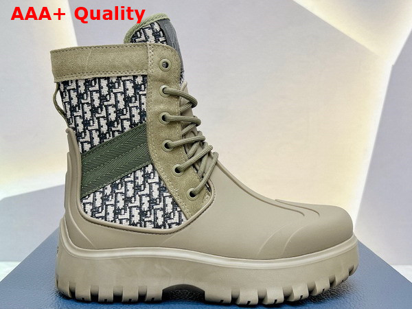 Dior Garden Lace Up Boot Beige and Black Dior Oblique Jacquard and Khaki Green Rubber Replica