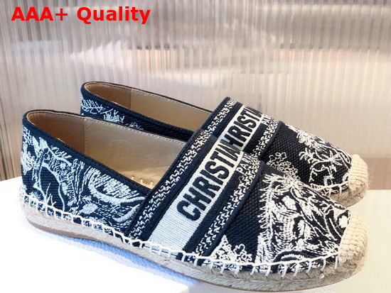 Dior Granville Espadrille Deep Blue Toile de Jouy Reverse Embroidered Cotton Replica