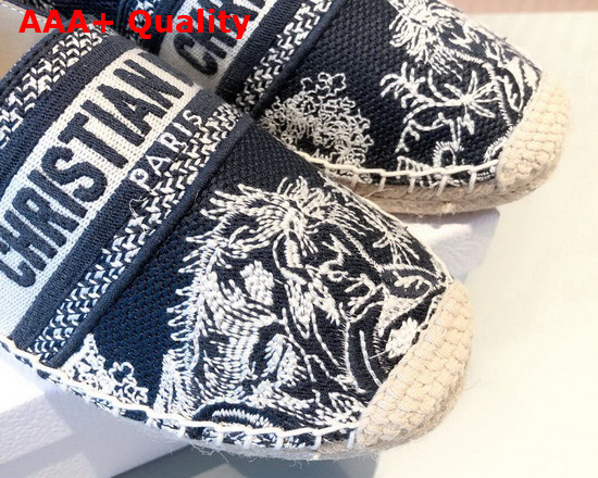 Dior Granville Espadrille Deep Blue Toile de Jouy Reverse Embroidered Cotton Replica