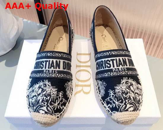 Dior Granville Espadrille Deep Blue Toile de Jouy Reverse Embroidered Cotton Replica